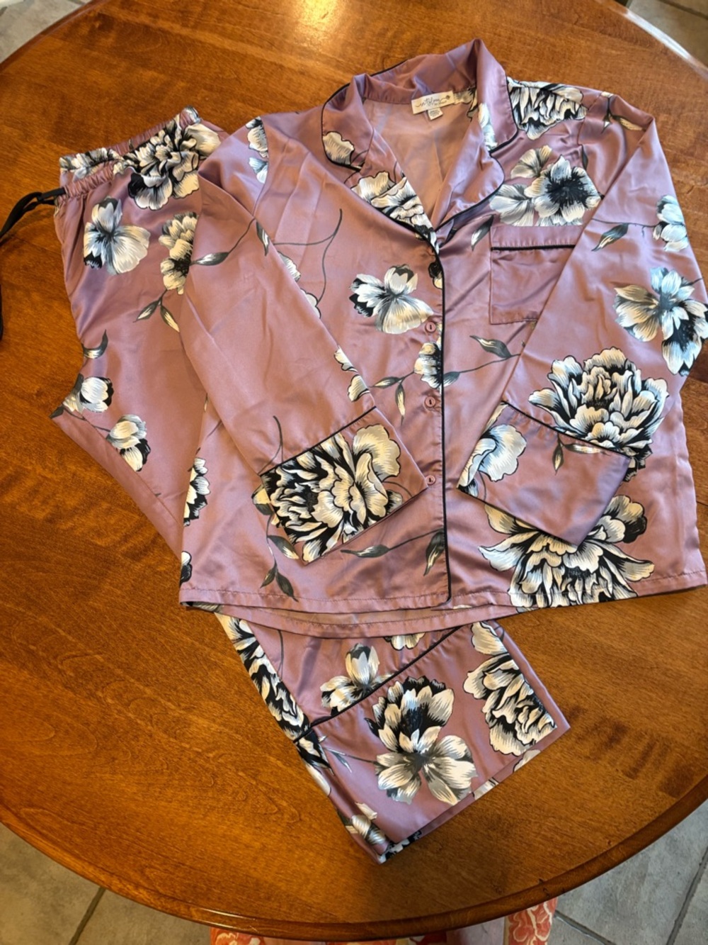 Floral Satin Pajama Set in Mauve - Women's 2-Piece Sleepwear in Bloom by Jonquil